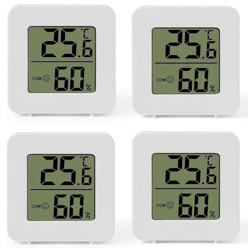 Luftfeuchtigkeit Meter,Hygrometer mit Smiley-Indikator Gauge,Digitales Mini LCD Thermometer,Thermometer Hygrometer für Babyzimmer Wohnzimmer Büro Gewächshaus,Weiß,4 Stück von Kiuiom