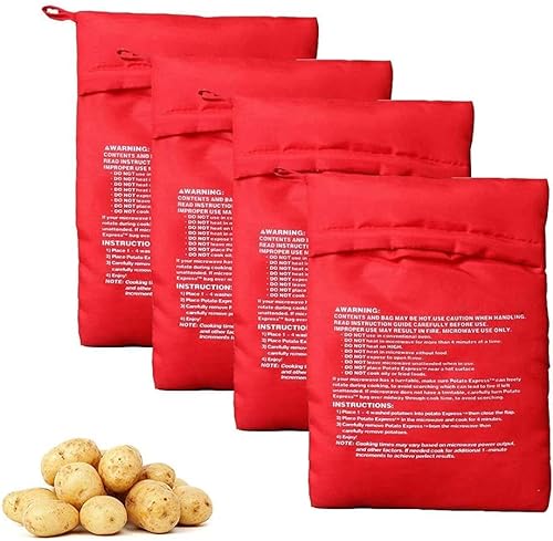 Mikrowellen Kartoffelbeutel,Wiederverwendbarer Mikrowelle Kartoffeln Tasche,Kartoffel-Kochbeutel,Waschbar Potato Express Bag,4 PC Wiederverwendbar Mikrowellenbeutel Schnellen Kochen Kartoffeln von Kiuiom