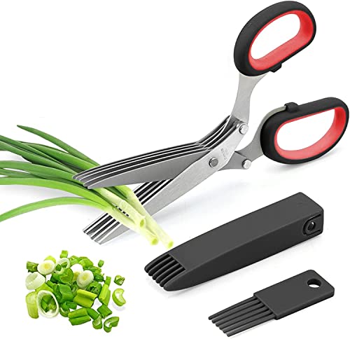 Multifunktions-Küchenschere,5-Klingen Schere, Herb Scissors, Kräuterschere, Fünf Schichten Schnittlauchschere Scallion Schere Gewürzschere Petersilienschneider Gemüse Schere（Schwarz） von Kiuiom