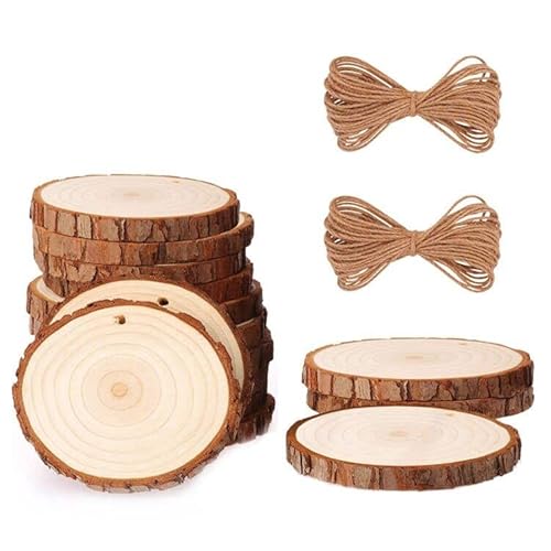 Natur Holzscheiben, Unvollendete Holzkreise, Holz Log Scheiben, 15PCS mit 2PCS Nnatürliche Jute Seil Holzscheiben Runde Holz Scheiben Verzierung Holzscheiben DIY Holzscheiben Handwerk von Kiuiom