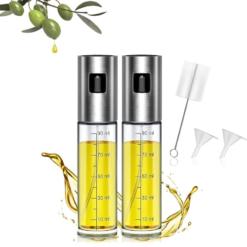 Oil Sprayer,Ölsprüher für Heißluftfritteuse,Ölsprühflasche,Öl zerstäuber Speiseöl,2PCS Ölsprüher für Speiseöl mit 2 Trichter 1 Reinigungsbürsten Spray Küchenöl Ölsprüher für Kochen,BBQ,Grillen,Salate von Kiuiom