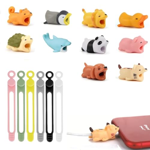 Tiere Kabelschutz,Cable External Protector,Kabelbruchschutz Kunststoff,16PC Silikon Kabelschoner mit Wiederverwendbare Kabelbinder Silikon für Meisten Telefone Laptops Typ C Ladegerät Datenkabel von Kiuiom