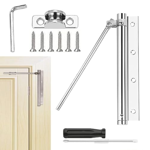 Türschließer,Stangentürschließer,Automatik Türfeder,Edelstahl Einstellbare Türanlehner mit Schraubendreher für Leise Zimmertüren für Außen Innentür Gartentor (Silbrig) von Kiuiom