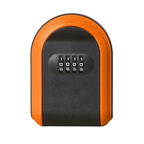 Kivvlbzeq Schlüsseltresor, wetterfest, 4-stellige Zahlenkombination, für den Außenbereich, Schlüsselschloss, Wandmontage, einfach zu bedienen, Schwarz und Orange von Kivvlbzeq