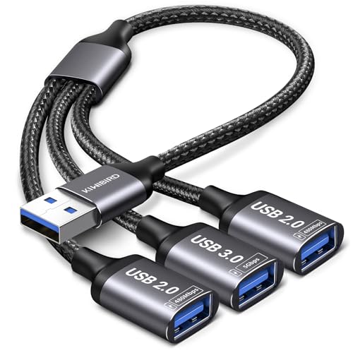KiWiBiRD USB Splitter 1 zu 3 USB Verteiler (1x USB3.0, 2X USB2.0) Y Kabel 3.0 Adapter Erweiterung Ladekabel für Strom und Daten Mini HUB Kompatibel mit Laptop TV Fernseher Drucker PC Tastatur Maus von KiwiBird