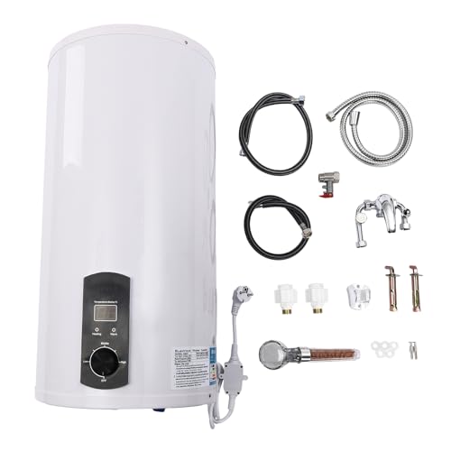 KiwiHood 45L Elektrischer Warmwasserbereiter 2000W Tankwasserbereiter Einstellbarer Thermostat Warmwasserbereiter mit Digitalanzeige, Wasserhahn & Handbrause, Auslaufschutz von KiwiHood