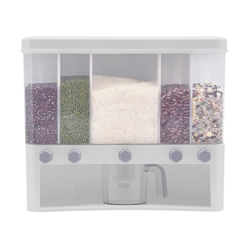 KiwiHood 5 Raster Küche Cereal Dispenser 10L große Kapazität Lebensmittel Getreide Storage Containers platzsparend Reis Dispenser Storage Box mit Deckel für Cornflakes, Nudeln und Trockenfutter von KiwiHood