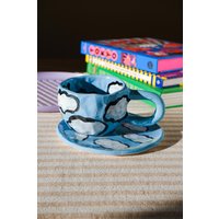 Handgemachte Cloudy Keramiktasse & Untertassenset - Kiwi Poca Design von KiwiPocaShop
