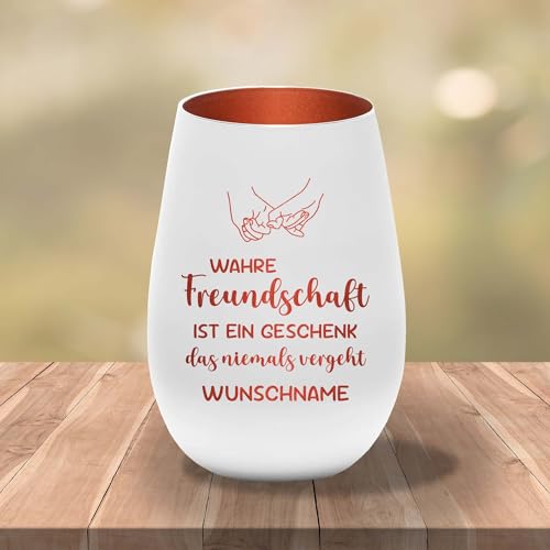 Kiwistar UG Windlicht Glas personalisiert weiß-Bronze Gravur Spruch Wahre Freundschaft Wunschtext Teelichthalter Kerzenhalter Glas mit Spruch Familie Zuhause Deko Geschenk Kiwistar UG Windlicht Glas personalisiert weiß-Bronze Gravur Spruch Wahre Freundschaft Wunschtext Teelichthalter Kerzenhalter Glas mit Spruch Familie Zuhause Deko Geschenk von Kiwistar UG