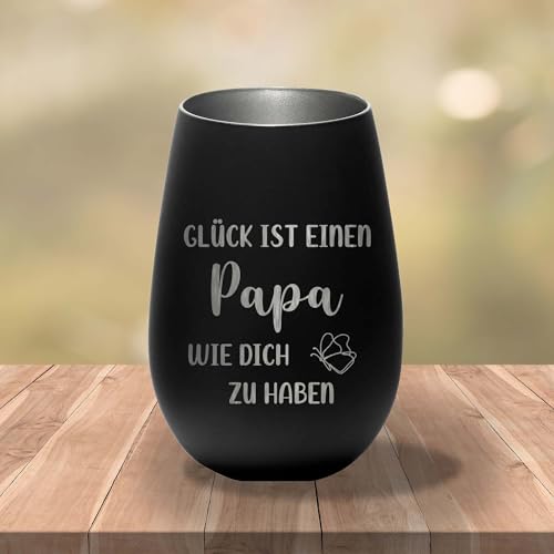 Kiwistar UG Windlicht Glas schwarz-Silber Gravur Spruch Glück Papa Teelichthalter Kerzenhalter Glas mit Spruch Familie Zuhause Deko Geschenk von Kiwistar UG