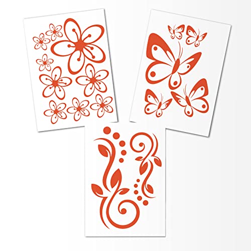 Hibiskus Schmetterling Blüten Ornament SET I - Wall Sticker Wandtattoo Wandaufkleber Wall Sticker - Dekoration, Küche, Wohnzimmer, Schlafzimmer, Badezimmer 30 x 21 cm von Kiwistar