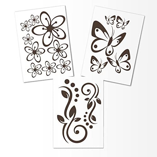 Hibiskus Schmetterling Blüten Ornament SET I - Wall Sticker Wandtattoo Wandaufkleber Wall Sticker - Dekoration, Küche, Wohnzimmer, Schlafzimmer, Badezimmer 40 x 30 cm von Kiwistar