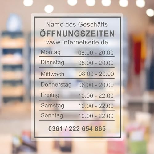 KIWISTAR - Öffnungszeiten - 297x210mm - Grau - personalisiert - Fensterfolie - Wunschtext - Schaufensterbeschriftung - Aufkleber - Milchglas - blickdicht - Glasdekorfolie - blickdicht KIWISTAR - Öffnungszeiten - 297x210mm - Grau - personalisiert - Fensterfolie - Wunschtext - Schaufensterbeschriftung - Aufkleber - Milchglas - blickdicht - Glasdekorfolie - blickdicht von Kiwistar