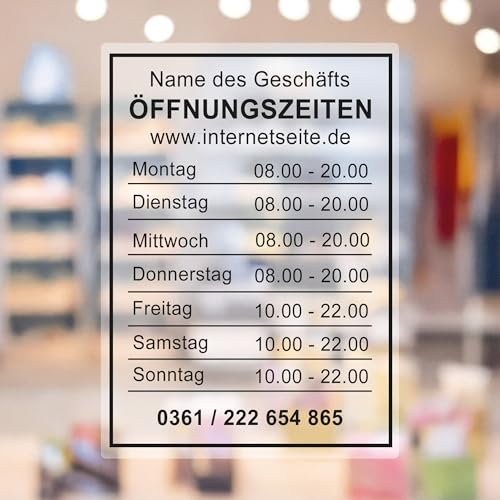 KIWISTAR - Öffnungszeiten - 420x297mm - Schwarz - personalisiert - Fensterfolie - Wunschtext - Schaufensterbeschriftung - Aufkleber - Milchglas - blickdicht - Glasdekorfolie - blickdicht KIWISTAR - Öffnungszeiten - 420x297mm - Schwarz - personalisiert - Fensterfolie - Wunschtext - Schaufensterbeschriftung - Aufkleber - Milchglas - blickdicht - Glasdekorfolie - blickdicht von Kiwistar