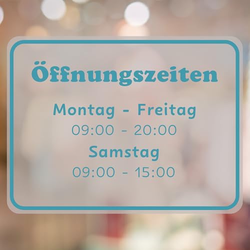 KIWISTAR - Öffnungszeiten - quer - 148x210mm - Türkis - personalisiert - Fensterfolie - Wunschtext - Schaufensterbeschriftung - Aufkleber - Milchglas - Glasdekorfolie - Verbotsschilder KIWISTAR - Öffnungszeiten - quer - 148x210mm - Türkis - personalisiert - Fensterfolie - Wunschtext - Schaufensterbeschriftung - Aufkleber - Milchglas - Glasdekorfolie - Verbotsschilder von Kiwistar