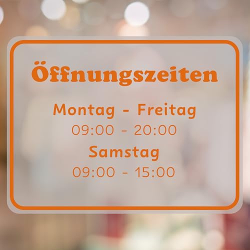 KIWISTAR - Öffnungszeiten - quer - 210x297mm - Orange - personalisiert - Fensterfolie - Wunschtext - Schaufensterbeschriftung - Aufkleber - Milchglas - Glasdekorfolie - Verbotsschilder KIWISTAR - Öffnungszeiten - quer - 210x297mm - Orange - personalisiert - Fensterfolie - Wunschtext - Schaufensterbeschriftung - Aufkleber - Milchglas - Glasdekorfolie - Verbotsschilder von Kiwistar