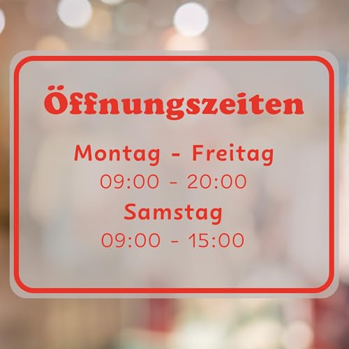KIWISTAR - Öffnungszeiten - quer - 420x594mm - Rot - personalisiert - Fensterfolie - Wunschtext - Schaufensterbeschriftung - Aufkleber - Milchglas - Glasdekorfolie - Verbotsschilder von Kiwistar