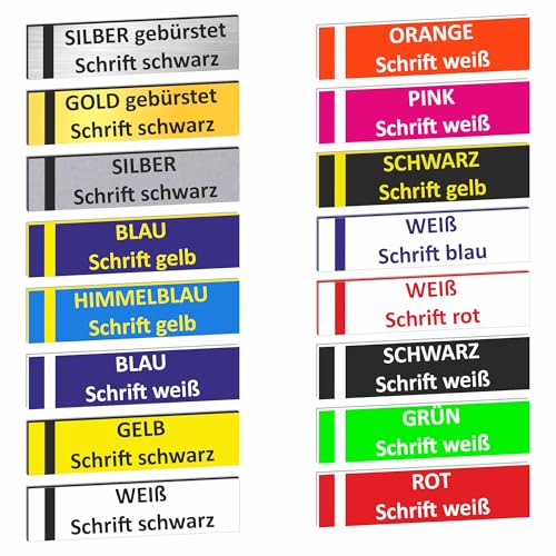 KIWISTAR UG - 1 Stück - Klingelschild personalisiert ab 60x15 mm - Briefkastenschild selbstklebend und Türschild mit Gravur - Namensschild wetterfest für Haus, Wohnung, Firma von Kiwistar