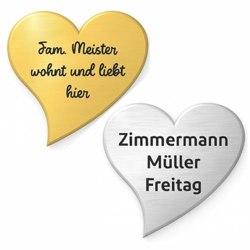 KIWISTAR UG - Klingelschild mit Gravur personalisiert Herz - Schild selbst gestalten für Briefkasten oder Tür - Namensschild wetterfest selbstklebend für Haus, Wohnung, Büro oder Firma von Kiwistar