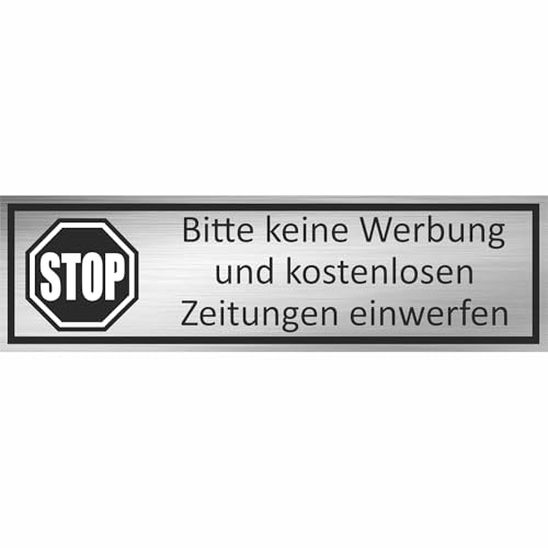 KIWISTAR UG - Stop Bitte Keine Werbung Aufkleber - 1x Schild graviert aus 1,4mm Plastik 70x20 mm silber gebürstet schwarz - Briefkastenschild selbstklebend - UV- & witterungsbeständig - Motiv 444 KIWISTAR UG - Stop Bitte Keine Werbung Aufkleber - 1x Schild graviert aus 1,4mm Plastik 70x20 mm silber gebürstet schwarz - Briefkastenschild selbstklebend - UV- & witterungsbeständig - Motiv 444 von Kiwistar