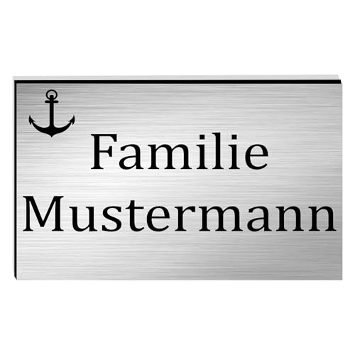 KIWISTAR UG - ab 1x - Namensschild Anker 100x60mm Briefkastenschild selbstklebend - silber-schwarz gebürstet - Klingelschild personalisiert Briefkastenschild - Türschild - mit Gravur UV und wetterfest von Kiwistar