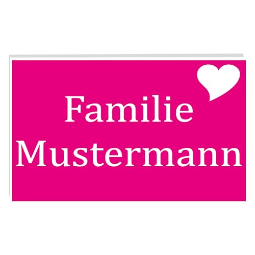 KIWISTAR UG - ab 1x - Namensschild Herz 100x60mm Briefkastenschild selbstklebend - pink weiß - Klingelschild personalisiert - Briefkastenschild - Türschild - mit Gravur - UV und wetterfest von Kiwistar
