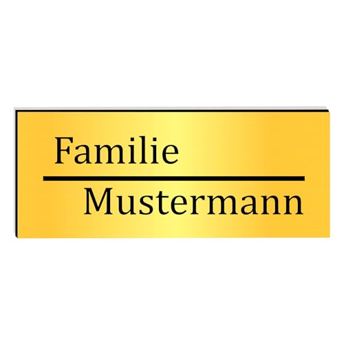 KIWISTAR UG - ab 1x - Namensschild Strich 50x20mm Briefkastenschild selbstklebend - gold-schwarz gebürstet - Klingelschild personalisiert - Briefkastenschild - Türschild - mit Gravur UV und wetterfest von Kiwistar