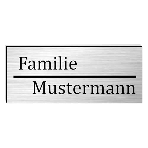 KIWISTAR UG - ab 1x - Namensschild Strich 60x25mm Briefkastenschild selbstklebend - silber-schwarz gebürstet - Klingelschild personalisiert - Briefkastenschild - Türschild mit Gravur UV und wetterfest von Kiwistar
