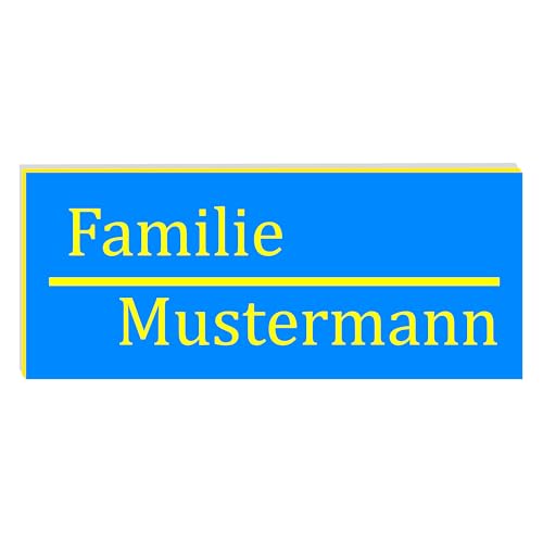 KIWISTAR UG - ab 1x - Namensschild Strich 60x25mm Briefkastenschild selbstklebend - himmelblau gelb - Klingelschild personalisiert - Briefkastenschild - Türschild - mit Gravur - UV und wetterfest von Kiwistar