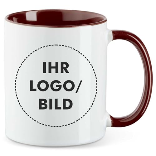 Kiwistar - 10x Kaffeetasse groß - Tasse - maroon - Kaffeebecher - mit Logo bedruckt - 330 ml mit Firmenlogo - Fototasse selbst gestalten - Werbung mit Logo von Kiwistar