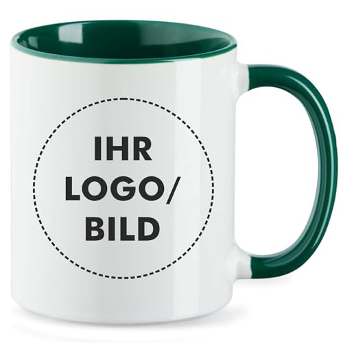 Kiwistar - 1x Kaffeetasse groß - Tasse - grün - Kaffeebecher - mit Logo bedruckt - 330 ml mit Firmenlogo - Fototasse selbst gestalten - Werbung mit Logo von Kiwistar