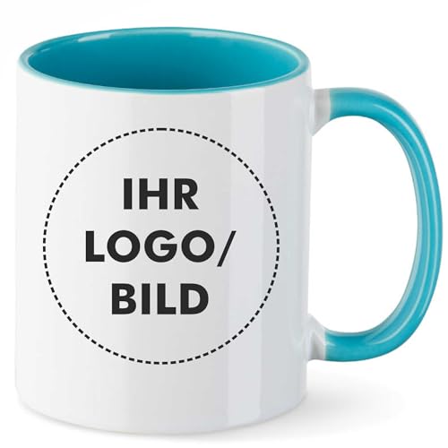 Kiwistar - 1x Kaffeetasse groß - Tasse - türkis - Kaffeebecher - mit Logo bedruckt - 330 ml mit Firmenlogo - Fototasse selbst gestalten - Werbung mit Logo von Kiwistar