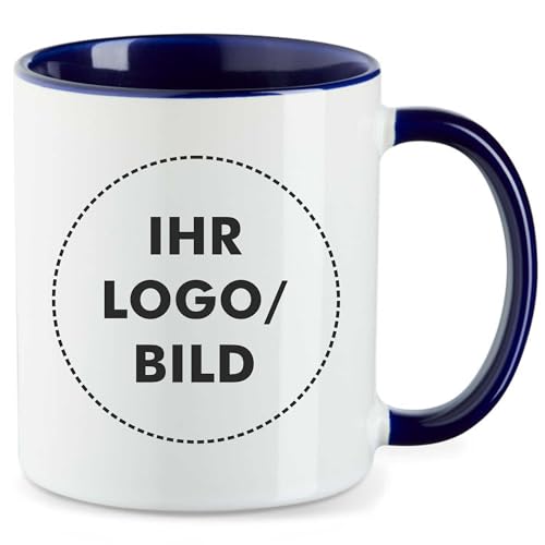Kiwistar - 5x Kaffeetasse groß - Tasse - blau - Kaffeebecher - mit Logo bedruckt - 330 ml mit Firmenlogo - Fototasse selbst gestalten - Werbung mit Logo von Kiwistar