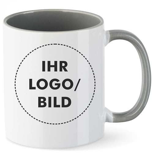 Kiwistar - 5x Kaffeetasse groß - Tasse - grau - Kaffeebecher - mit Logo bedruckt - 330 ml mit Firmenlogo - Fototasse selbst gestalten - Werbung mit Logo von Kiwistar