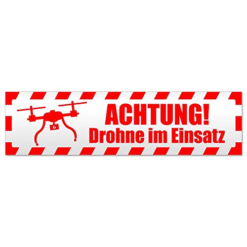 Kiwistar Achtung Drohne Einsatz gestreift Magnetschild Schild magnetisch - 20cm Rot - Magnetfolie für Auto PKW Kfz von Kiwistar