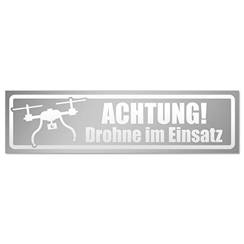 Kiwistar Achtung Drohne im Einsatz invertiert Magnetschild Schild magnetisch - 30cm Silber - Magnetfolie für Auto PKW Kfz von Kiwistar