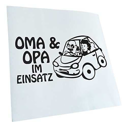 Kiwistar - Autoaufkleber - Mattschwarz - 24x12cm Oma und Opa im Einsatz Kinder Boy Girl - Heckscheibe Auto Aufkleber wetterfest für Kfz LKW Mofa Truck - Sticker außen selbstklebend Tuning Zubehör für von Kiwistar