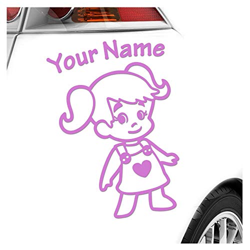 Kiwistar - Babyaufkleber - Flieder - Mädchen Zöpfe Herz Sticker - mit Wunschtext individuell personalisiert 15cm - für Auto, Motorrad, Fahrrad, Tuning von Kiwistar