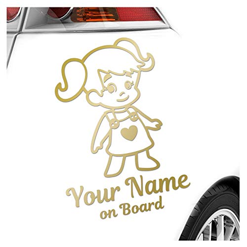 Kiwistar - Babyaufkleber - Gold - Mädchen Zöpfe Herz Sticker - mit Wunschtext individuell personalisiert + on Board 15cm - für Auto, Motorrad, Fahrrad, Tuning von Kiwistar