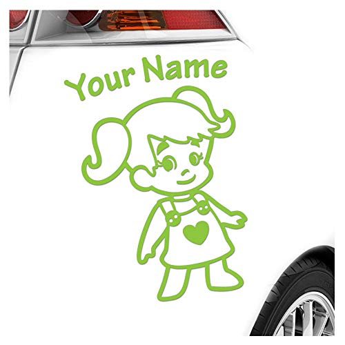 Kiwistar - Babyaufkleber - Lindgrün - Mädchen Zöpfe Herz Sticker - mit Wunschtext individuell personalisiert 15cm - für Auto, Motorrad, Fahrrad, Tuning von Kiwistar