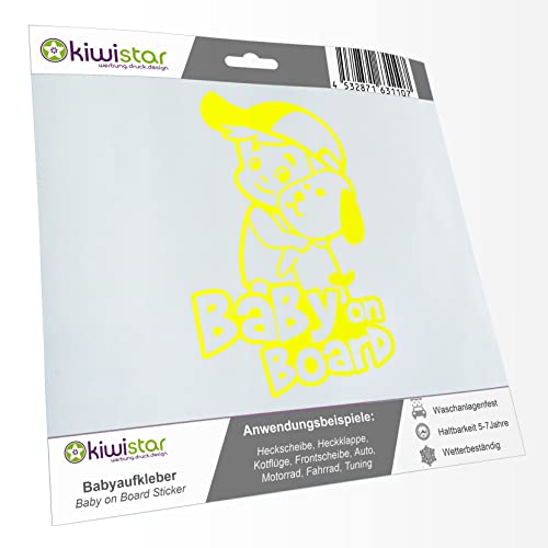 Kiwistar - Babyaufkleber - Neongelb - Junge Hund Cappy Sticker - Baby on Board 15cm - für Auto, Motorrad, Fahrrad, Tuning Kiwistar - Babyaufkleber - Neongelb - Junge Hund Cappy Sticker - Baby on Board 15cm - für Auto, Motorrad, Fahrrad, Tuning von Kiwistar