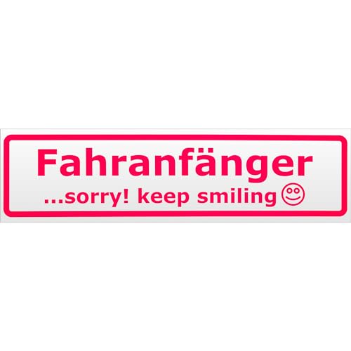 Kiwistar Fahranfänger Sorry! Keep Smiling Magnetschild Schild magnetisch - 30cm Neonpink - Magnetfolie für Auto PKW Kfz von Kiwistar