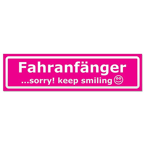 Kiwistar Fahranfänger - Sorry! Keep Smiling invertiert Magnetschild Schild magnetisch - 30cm Pink - Magnetfolie für Auto PKW Kfz von Kiwistar