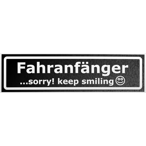 Kiwistar Fahranfänger - Sorry! Keep Smiling invertiert Magnetschild Schild magnetisch - 30cm Schwarz - reflektierend - Magnetfolie für Auto PKW Kfz von Kiwistar