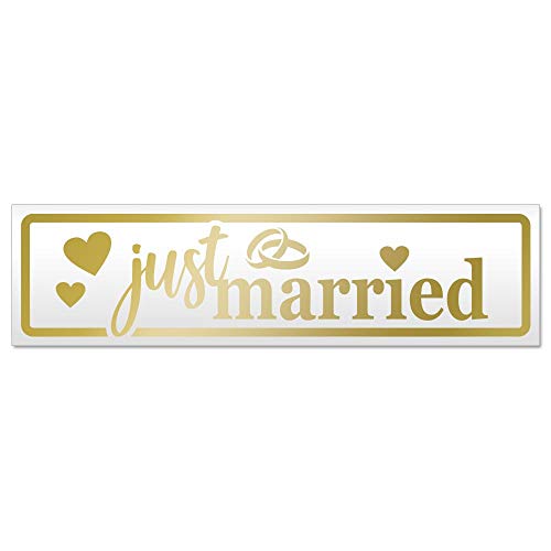 Kiwistar Just Married Ringe Herzen Magnetschild Schild magnetisch - 30cm Gold - Magnetfolie für Auto PKW Kfz von Kiwistar