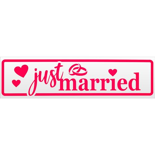 Kiwistar Just Married Ringe Herzen Magnetschild Schild magnetisch - 30cm Neonpink - Magnetfolie für Auto PKW Kfz von Kiwistar