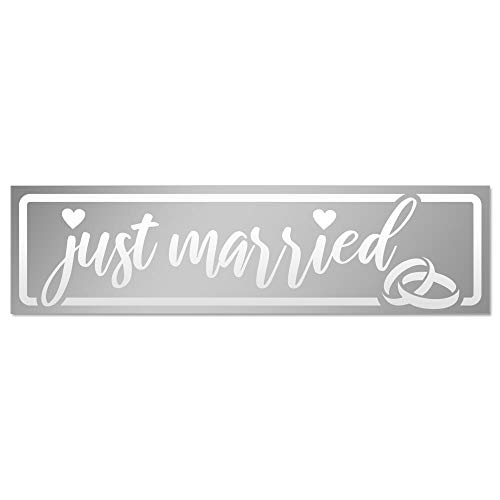 Kiwistar Just Married Ringe Hochzeit invertiert Magnetschild Schild magnetisch - 30cm Silber - Magnetfolie für Auto PKW Kfz von Kiwistar