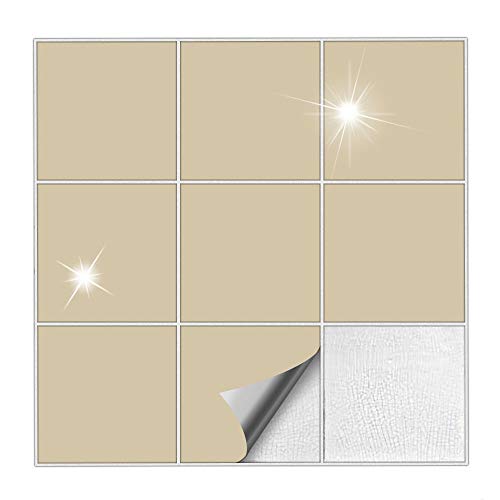 Kiwistar Fliesenaufkleber Beige Glänzend - 10 x 10 cm - 50 Stück - Klebefliesen Fliesenmuster Stickerfliesen Wandfliesen überkleben von Kiwistar