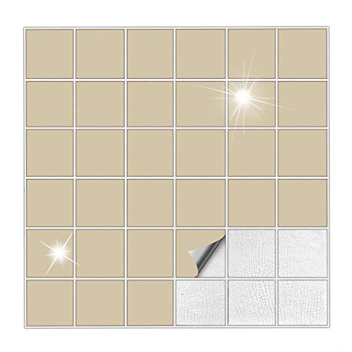 Kiwistar Fliesenaufkleber Beige Glänzend - 7 x 7 cm - 50 Stück - Klebefliesen Fliesenmuster Stickerfliesen Wandfliesen überkleben von Kiwistar