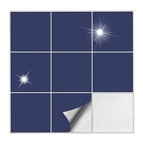 Kiwistar Fliesenaufkleber Dunkelblau Glänzend - 14,5 x 14,5 cm - 50 Stück - Klebefliesen Fliesenmuster Stickerfliesen Wandfliesen überkleben von Kiwistar